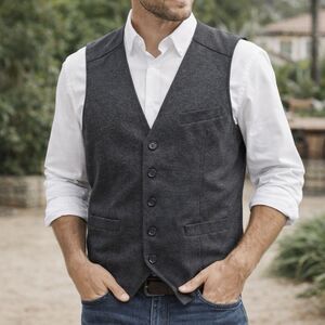 21Men Charcoal Heather Casual Vest Mens L Soft Knit Button Front Waistcoat